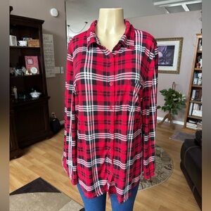 Splash red & black plaid long sleeve button up knit shirt-size XL